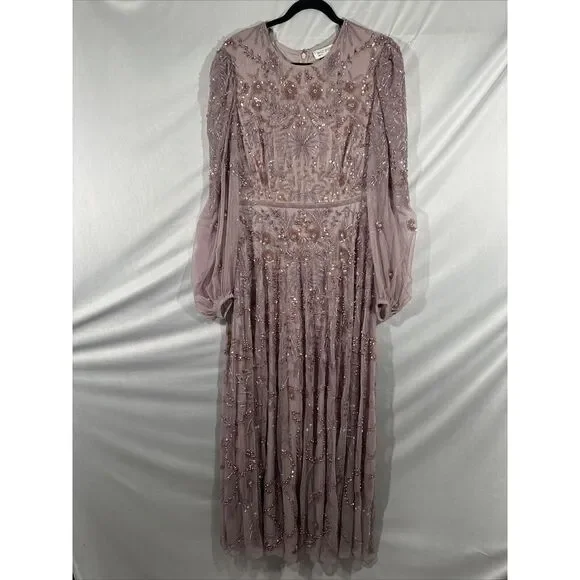 NEW MAC DUGGAL [‎ 12 ] 93930 Puff Sleeve Embellished A Line Gown Heather Purple - Picture 10 of 16